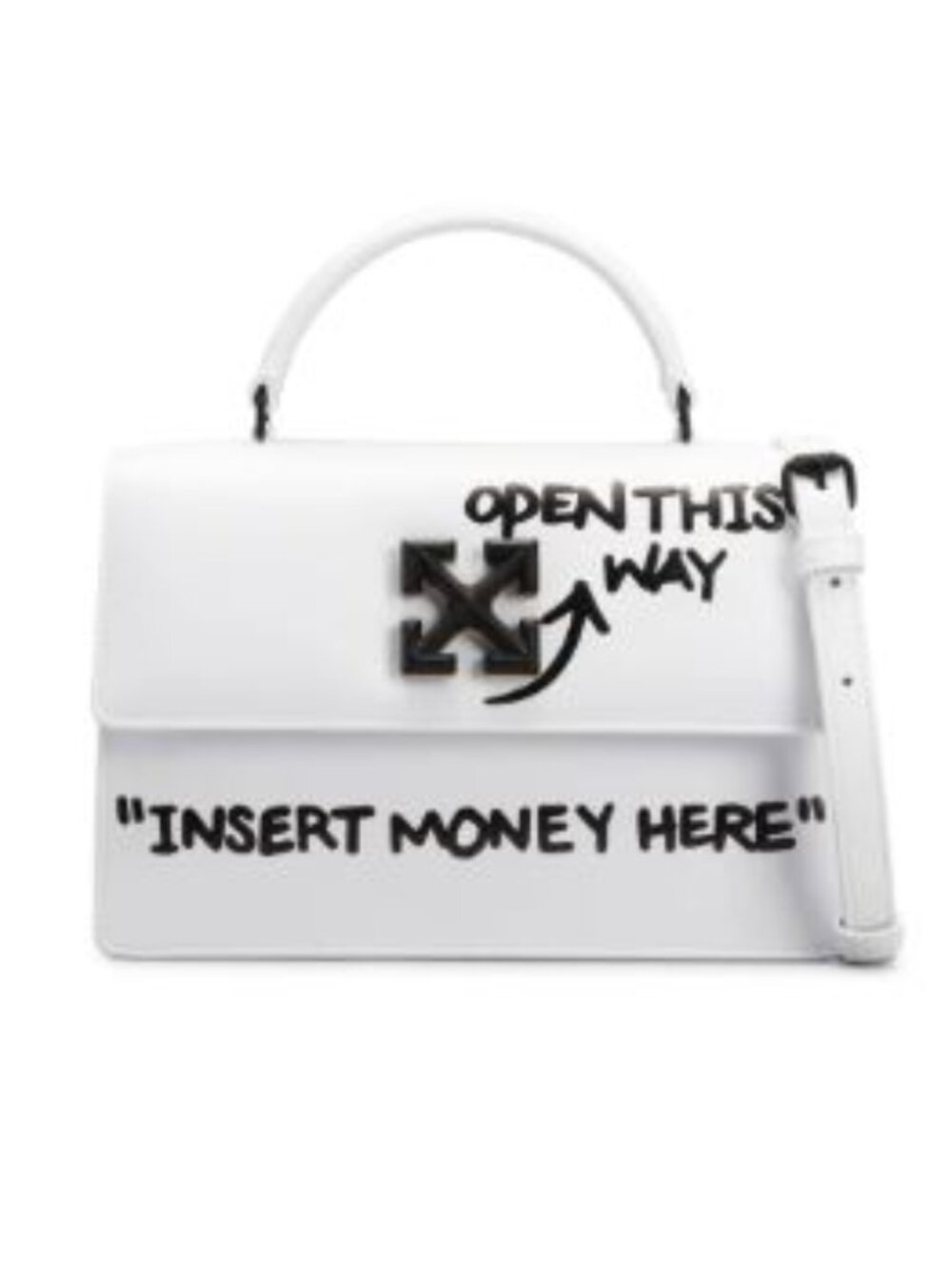 Off-White White Leather Jitney 1.4 Arrow Flap Top-Handle Bag with Black Graffiti